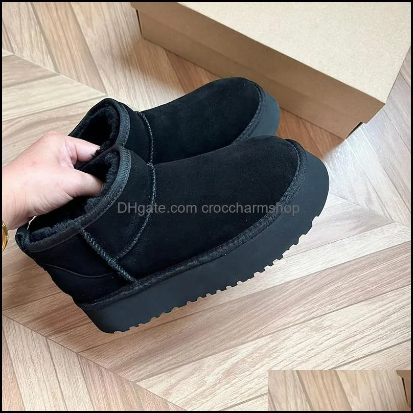 platform mini boots designer women fluffy australian boot real leather thick bottom ankle fur bottes furry cowoy winter shoes eu44