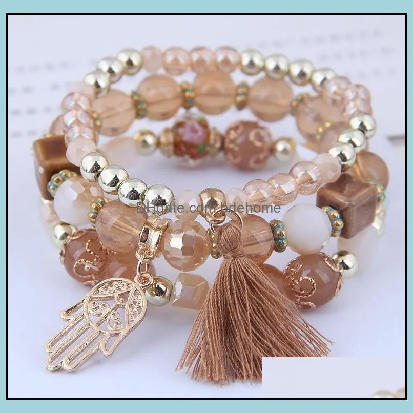 3pcs/set bohemian beaded bracelets multilayer palm tassel pendant temperament bracelet for women girls fashion jewelry gift 5 colors