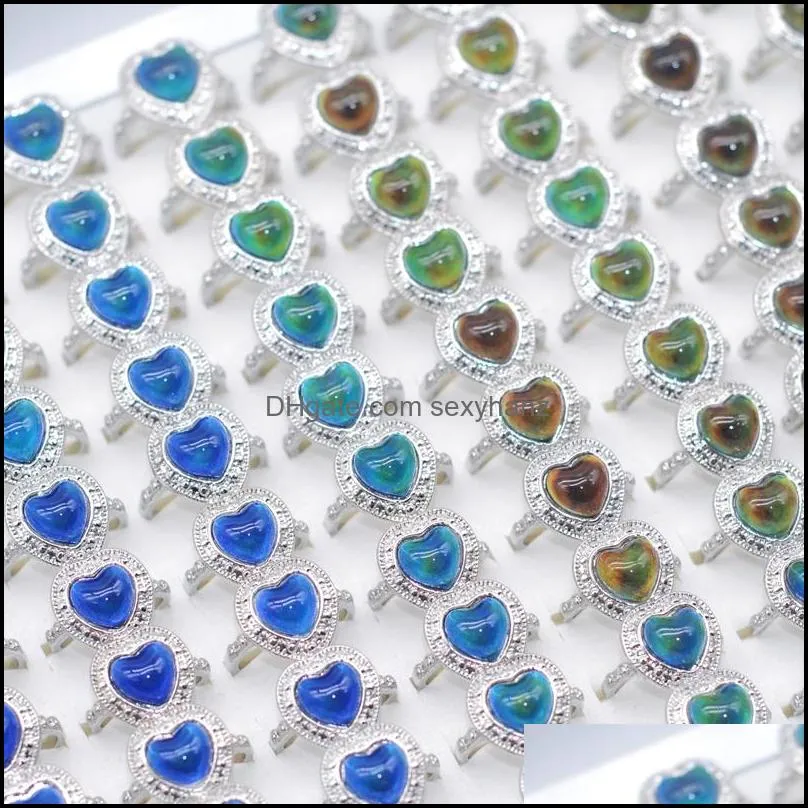 bulk lots 50pcs heart shape vintage mood rings mix size 1720 women girls sweet cute luxury fashion jewelry temperature change color accessories gifts