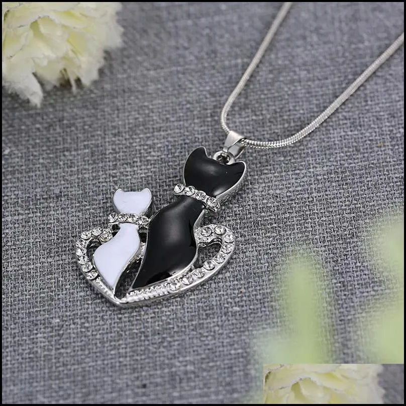 pendant necklace women fashion cute black white cats pendant chain necklace gifts chain necklaces