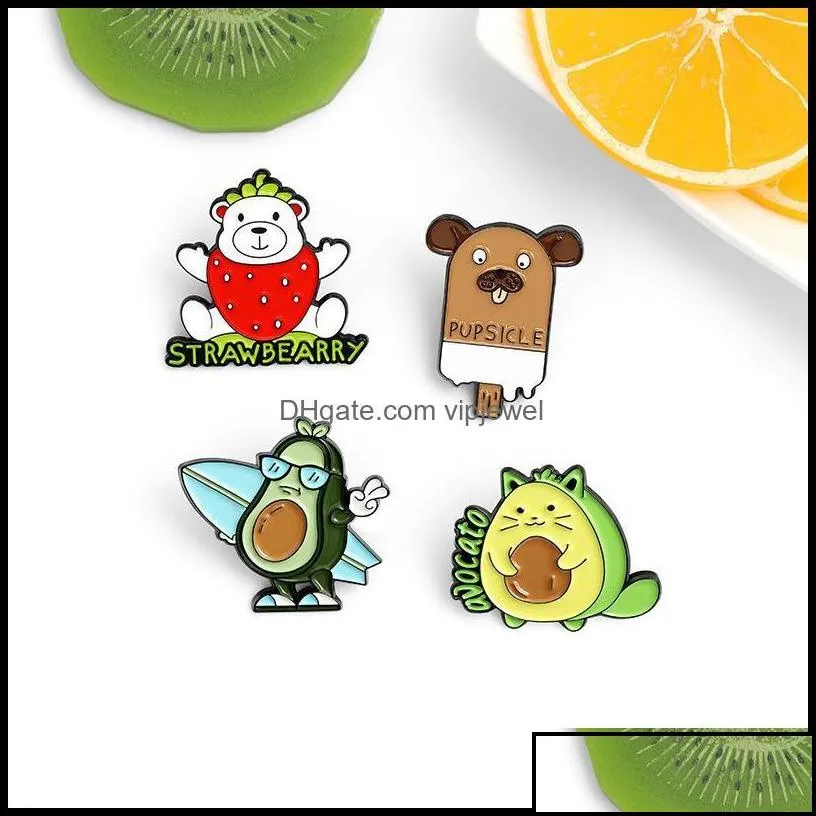 Pins Brooches Jewelry Cartoon Stberry Bear Avocado Brooch Children Ice Cream Dog Lapel Pins Surfboard Alloy Enamel Animals Cor Badges For