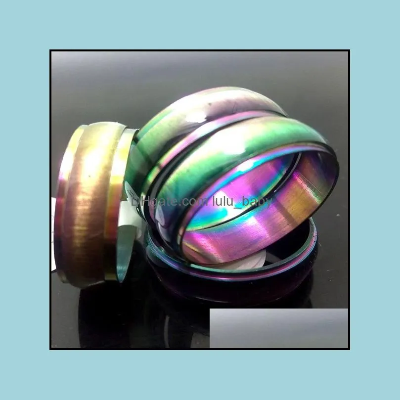 wholesale 50 pcs ladies cat eye rainbow stainless steel rings fashion band jewelry ring for man women