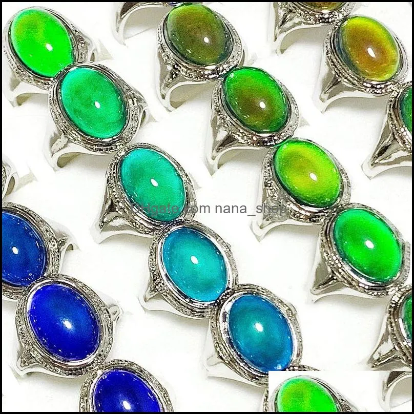wholesale 30pcs emotional color change gemstone rings mix temperature mood friend party gifts women mencharm fashion jewelry