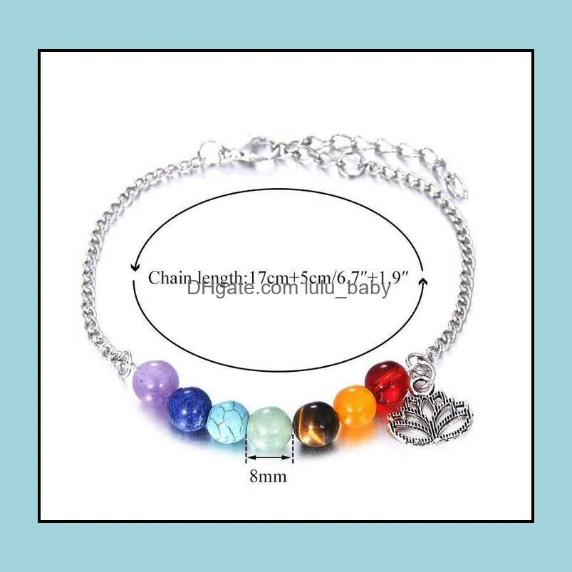 7 chakras beaded strands bracelet for women crystal healing balance beads nature stone bracelets lotus charms yoga wholesale