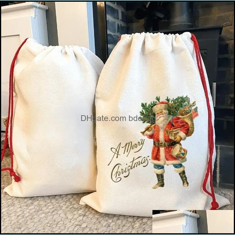 blank sublimation santa sacks personalized christmas halloween party candy gift storage bags with drawstring 29x37cm