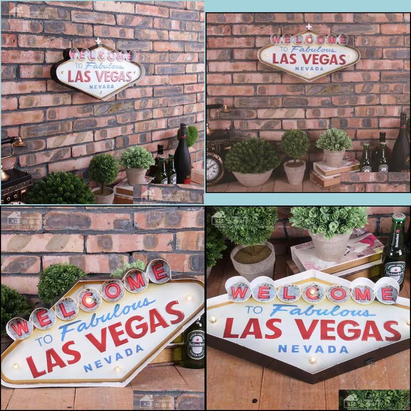 las vegas decoration metal painting welcome signs led bar wall decor