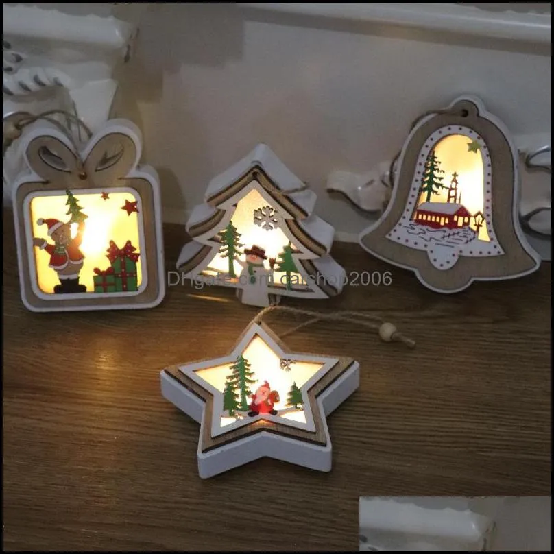 christmas lighted wooden pendant christmas tree bell gift star design hanging pendant merry xmas tree hanging ornament