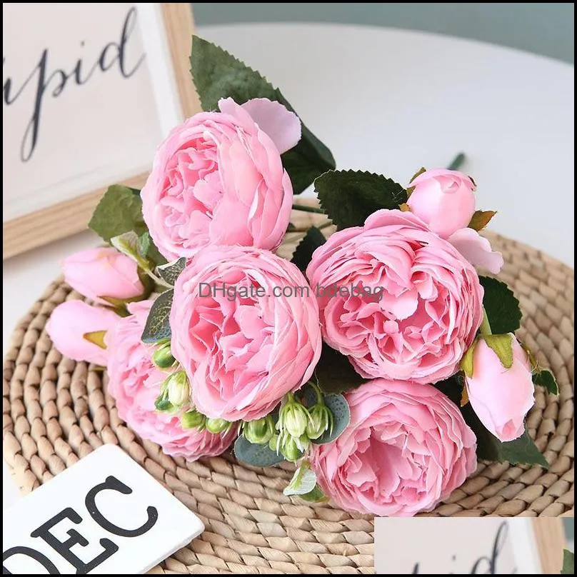 artificial rose flowers peony bouquet for wedding decoration 5 heads peonies fake flowers home party decor