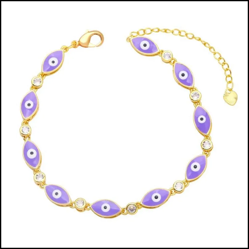 hot selling bohemian style enamel oval evil eye charm bracelet jewelry for women gift