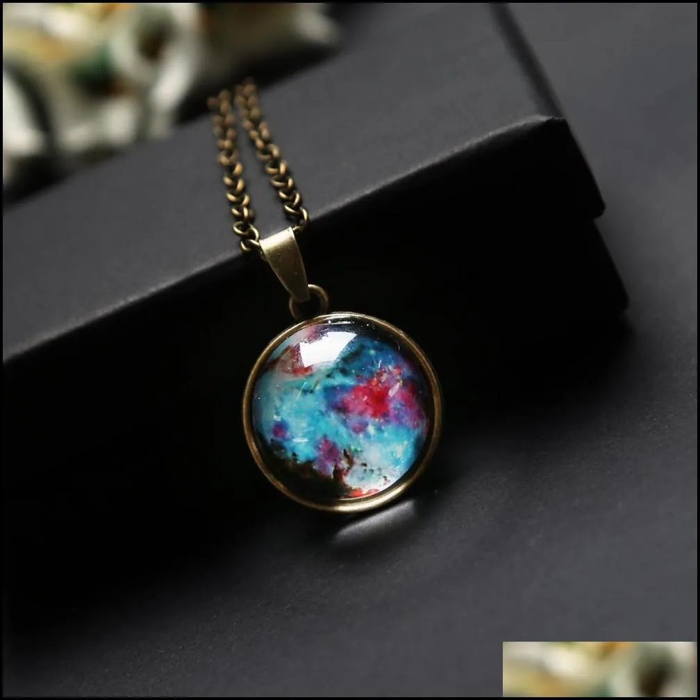 prettyuniverse necklaces for women vintage solar system galaxy planet double sided glass necklace ball pendant necklace