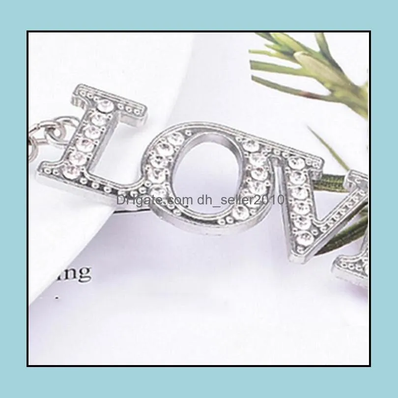 romantic diamond letter keychain pendant metal love keyring couple key chain creative accessories gifts