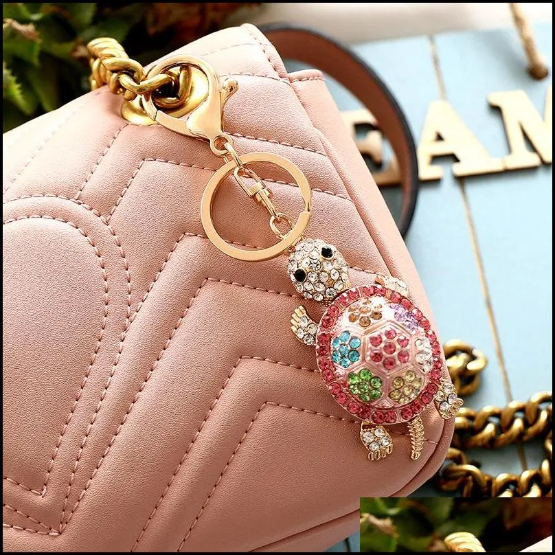 new fashion classic design beautiful turtle keychain with colorful rhinestone