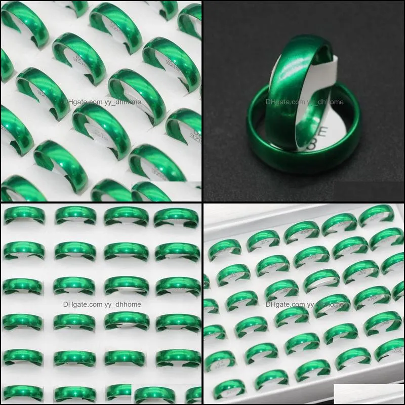wholesale 30/50pcs est cute green band rings size 1721mm mix 6mm round no fade women girls punk rock hip hop lovers friends party gifts jewelry