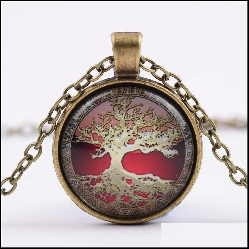 living tree of life necklaces beautifully alloy vintage glass cabochon bronze chain pendant necklace accessary nice women men jewelry