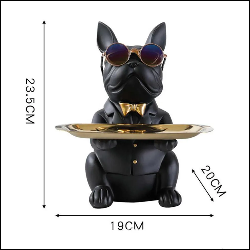 nordic french bulldog sculpture dog statue jewelry storage table decoration gift belt plate glasses tray home art statue 210727