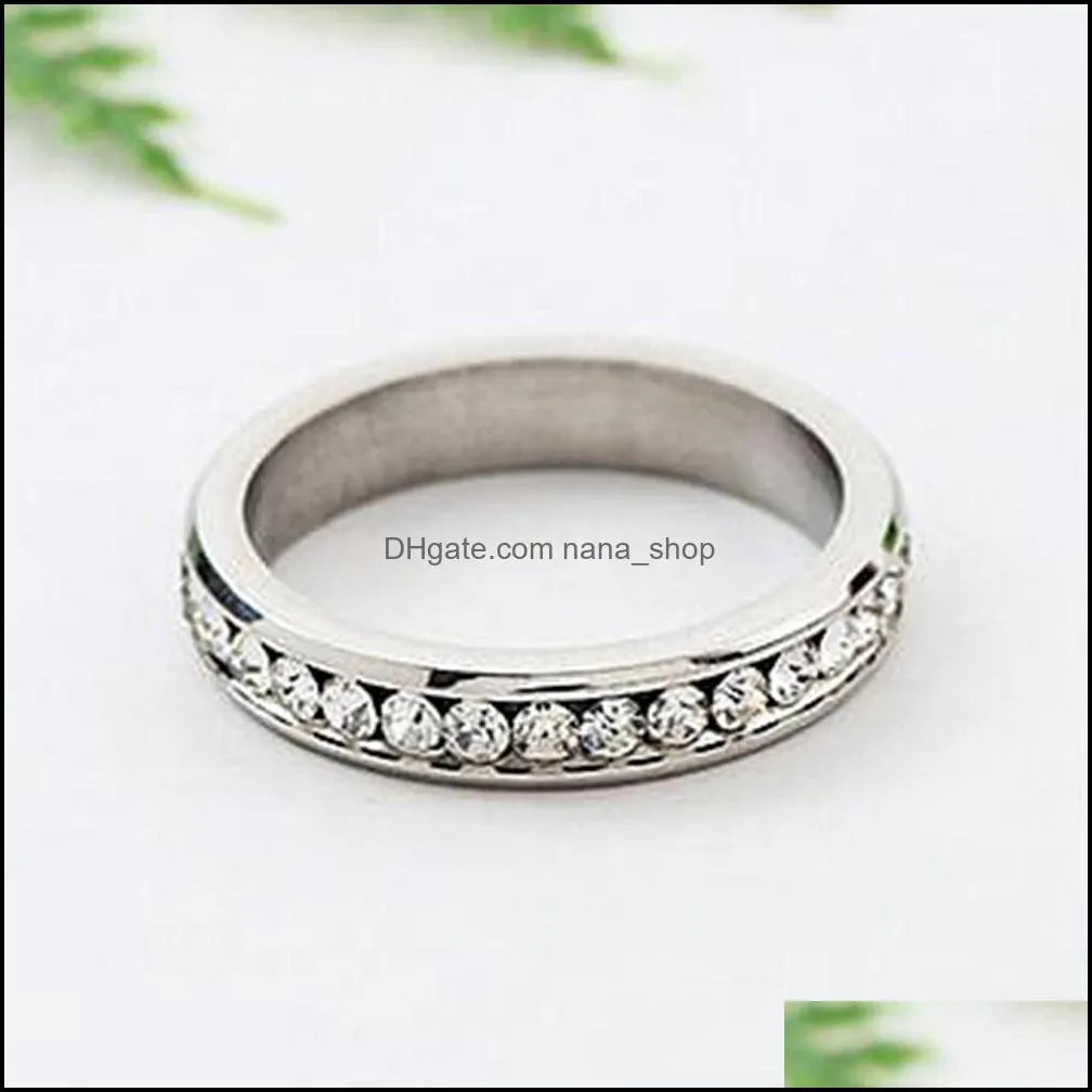 wholesale 30pcs 4mm gold silver mix crystal zircon rheinstone band stainless steel rings fashion charm wedding gifts jewelry