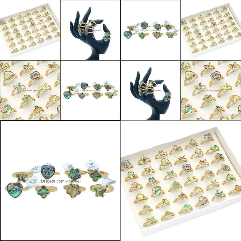 wholesale 20pcs style gold shell abalone stainless steel band rings mix for lady girls charm gifts jewelry lots