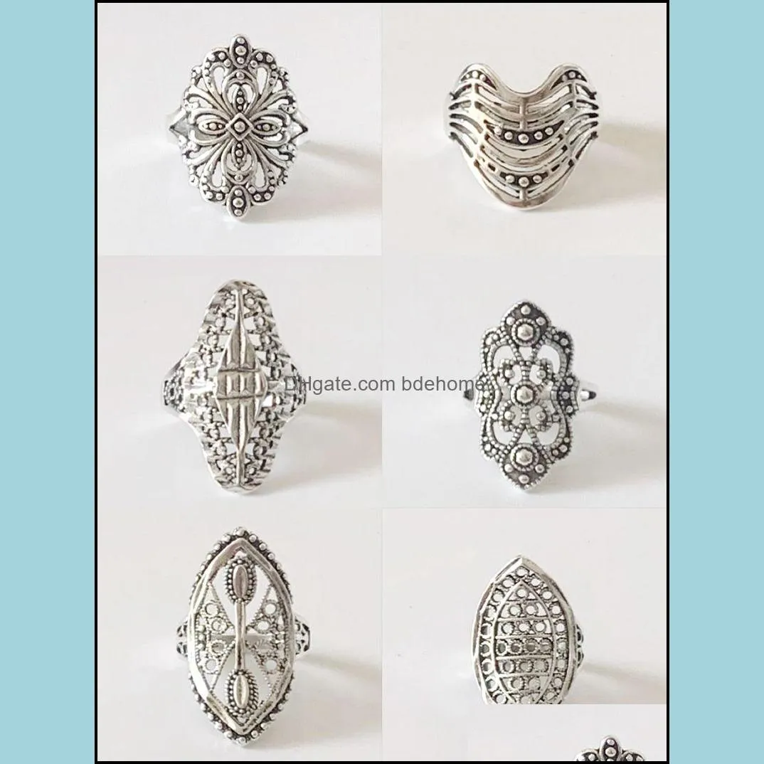 bulk lots 25pcs mix style vintage carved flower silver plated ring women party gifts alloy charm jewelry
