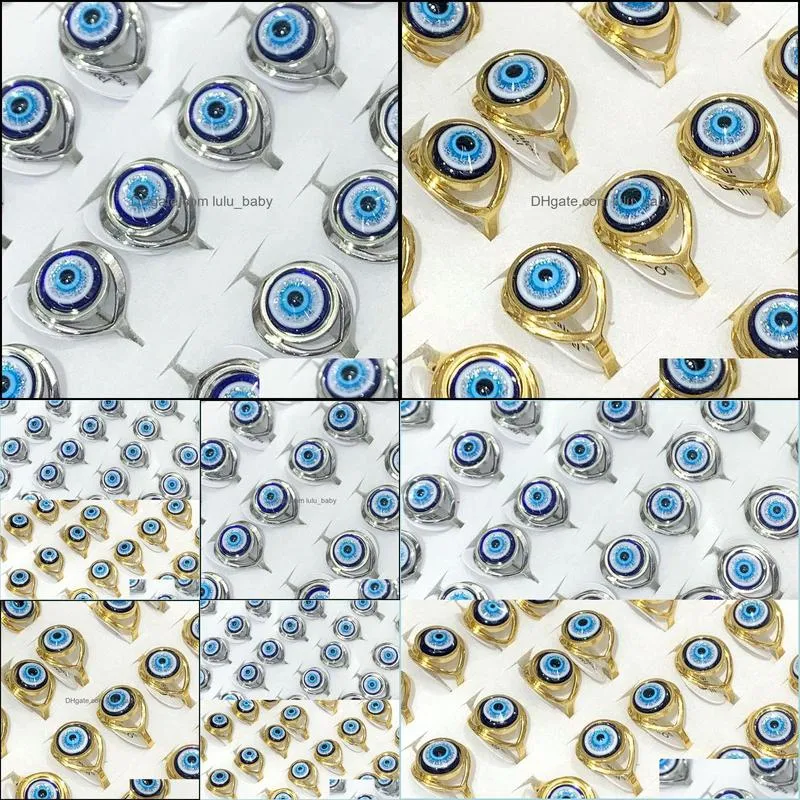 wholesale 36pcs silver gold devils eye rings stainless steel mix punk goth eyeball charm gift women men jewelry