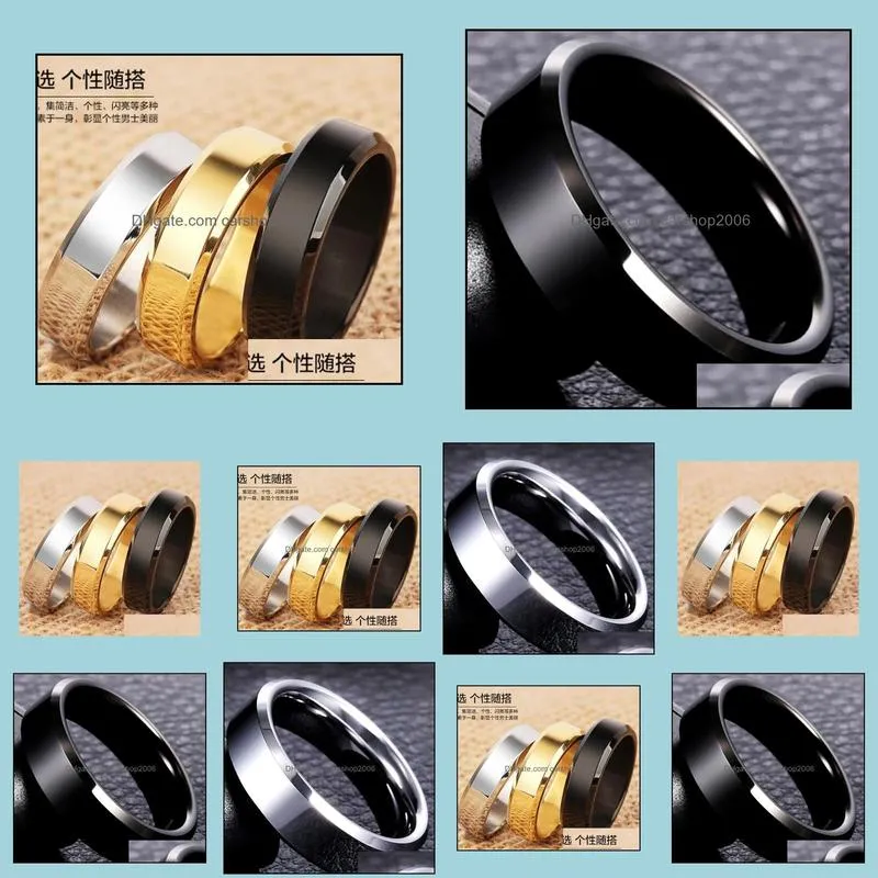 wholesale 50pcs 6mm comfortable gold silver black simple plain band 316l stainless steel rings fashion band jewelry ring