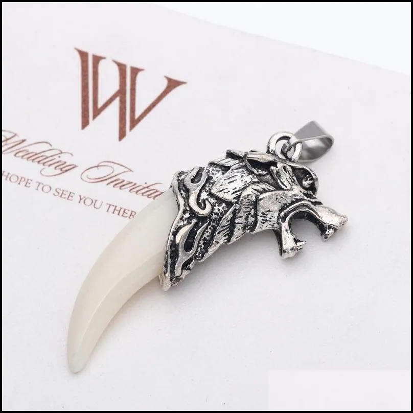 necklaces pendants mens antique silver tribal white stark wolf fang tooth boho pendant outdoor men necklaces