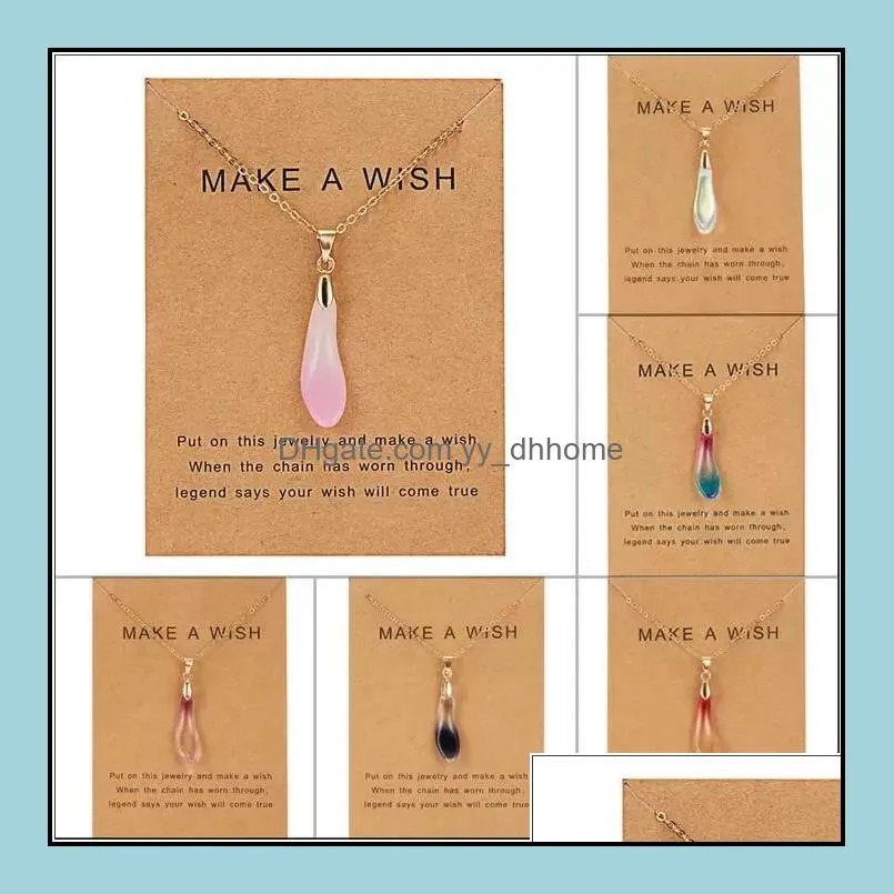 drop shaped opal pendant necklace fashion exquisite clavicle chain paper card necklaces boho jewelry gift for women