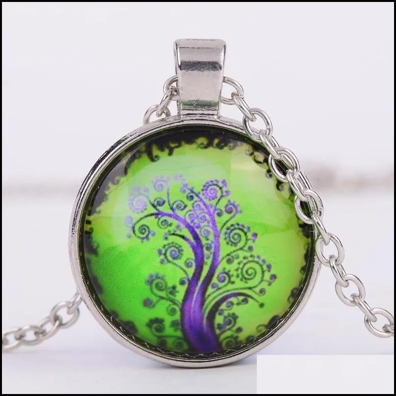 living tree of life necklaces beautifully alloy vintage glass cabochon bronze chain pendant necklace accessary nice women men jewelry