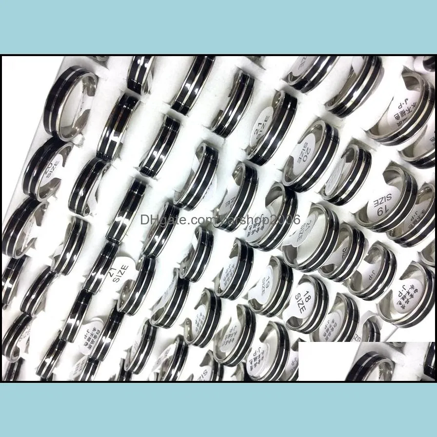 wholesale 50pcs 6mm enamel 316l stainless steel rings jewelry finger ring silver black enamel plate edelstahlringe