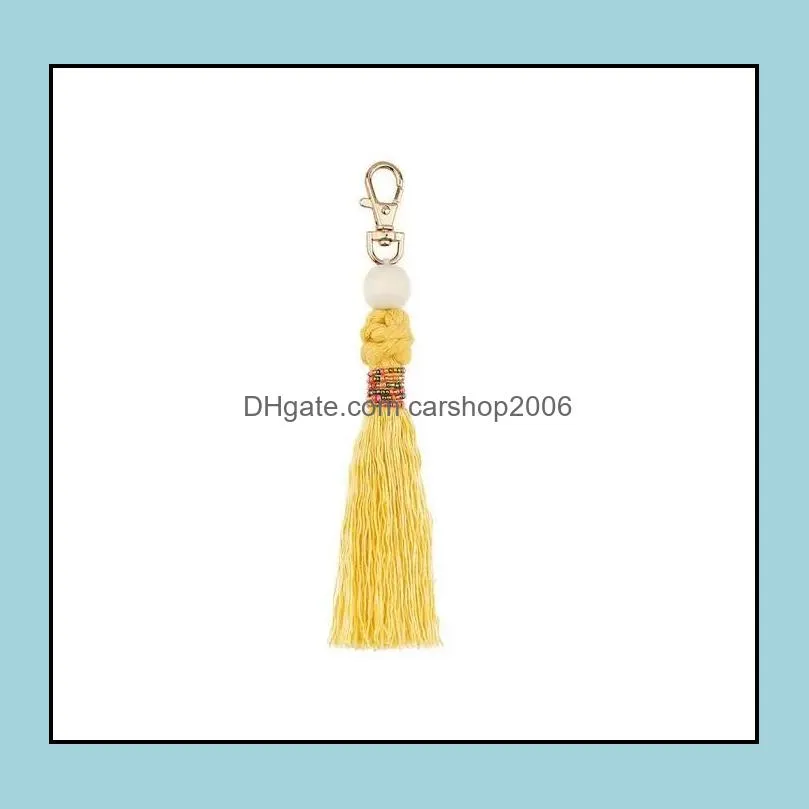 retro diy weave tassel bag hangs keychains handmade knot beads key ring holders fashion jewelry1