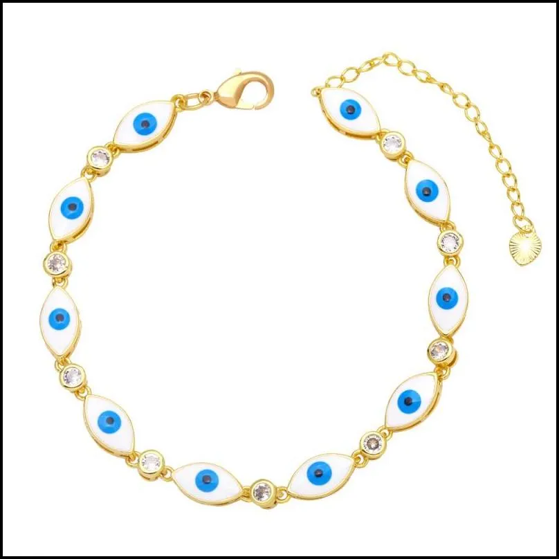 hot selling bohemian style enamel oval evil eye charm bracelet jewelry for women gift