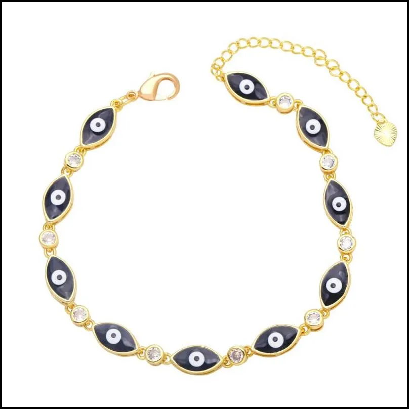 hot selling bohemian style enamel oval evil eye charm bracelet jewelry for women gift