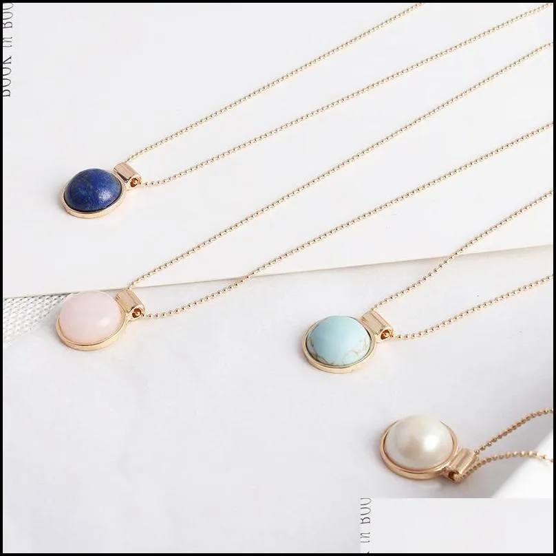 natural 1 6cm round pearl agate pendant necklace gold plated ball chain necklaces