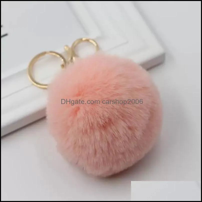 rabbit fur ball keychains soft lovely gold metal key chains ball pom poms plush keychain car keyring bag earrings accessories 8cm s