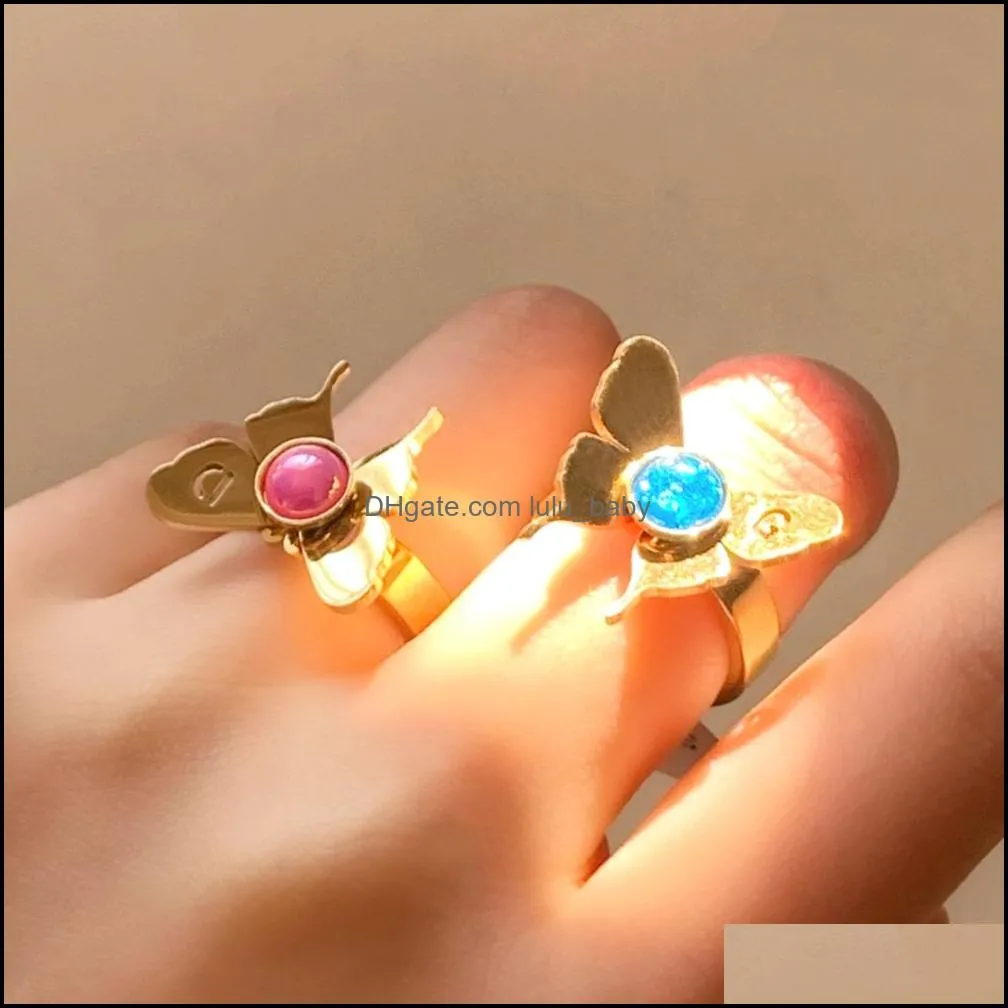 bulk lots 30pcs cute colorful butterfly rings stainless steel luxury women girls letters personality party birthday gifts animals jewelry