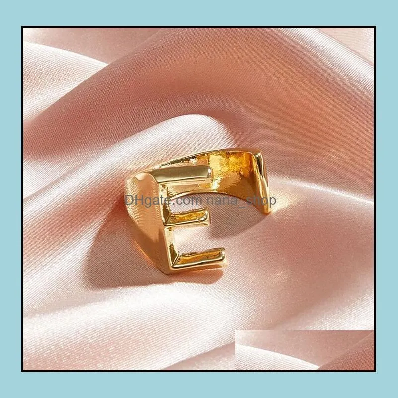 hollow az 26 letter open rings gold color metal adjustable opening ring initial name alphabet punk vintage statement rings party jewelry