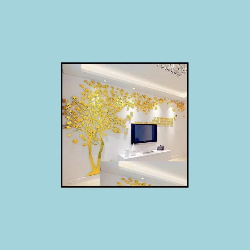 3d acrylic mirror wall sticker diy large tree sticker living room tv background wall decoration home mural art wall t200111