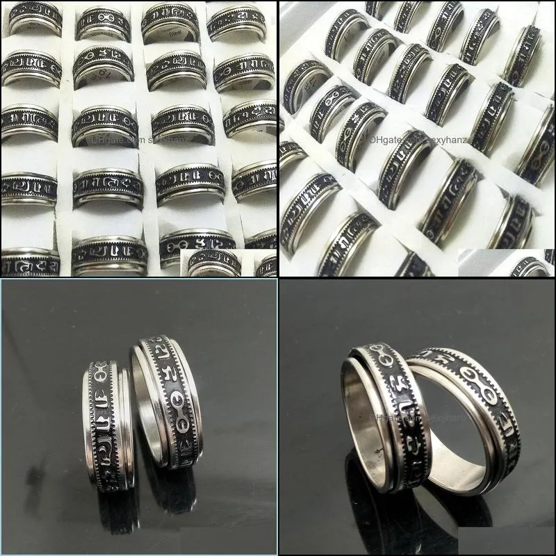 wholesale 25pcs spin buddhism inscriptions assorted stainless steel rings fashion jewelry summer ring for man women party ring