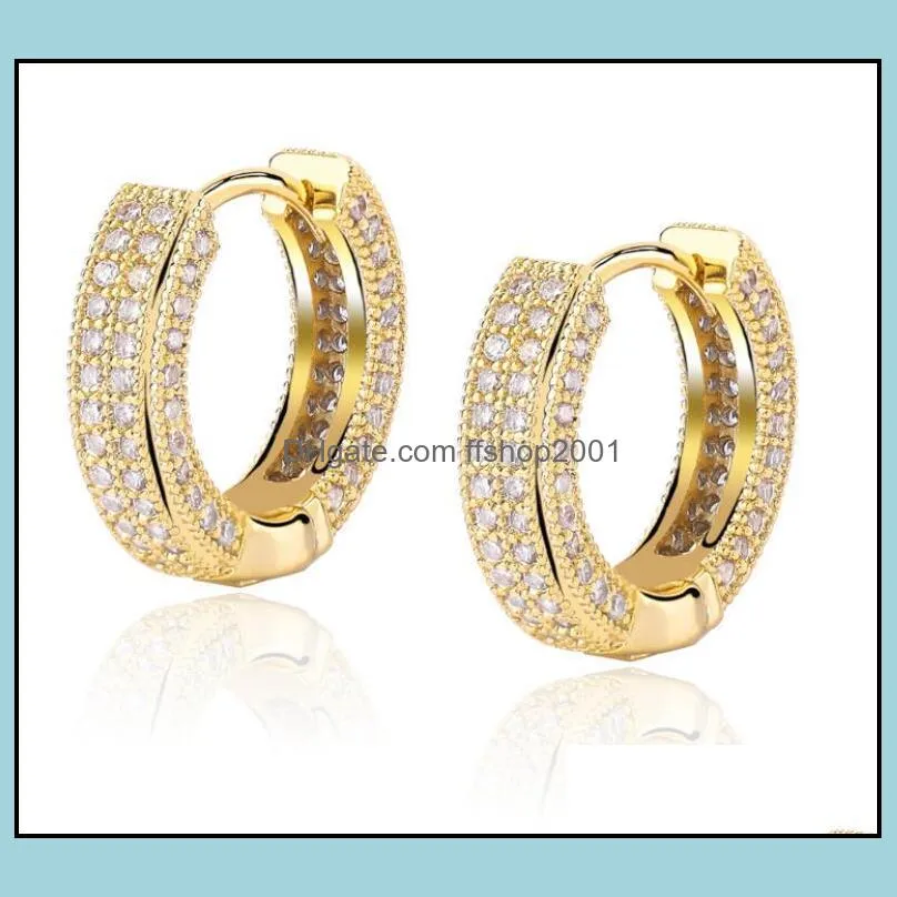 18k gold plated copper zircon hoop earrings men women hip hop jewelry iced out stud earings bling diamond earring for girls