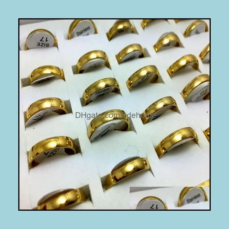 wholesale 50pcs 4mm simple band gold 316l wedding stainless steel rings jewelry finger ring comfortable fit