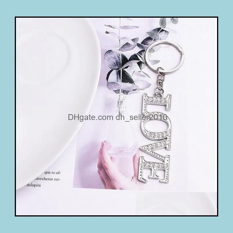 romantic diamond letter keychain pendant metal love keyring couple key chain creative accessories gifts