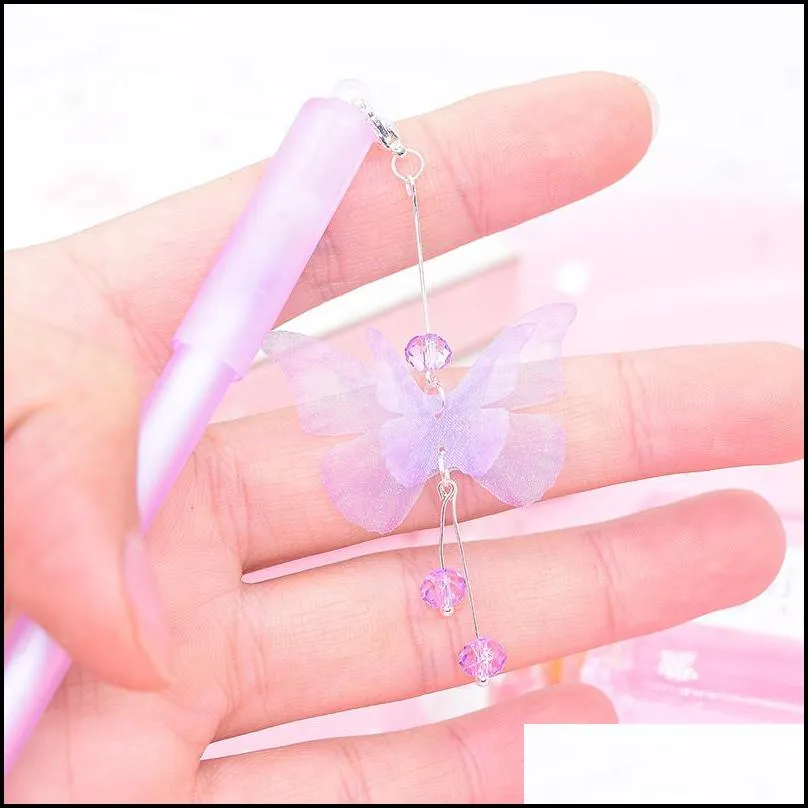 1pc cute butterfly pens pendant neutral pens kawaii crystal gel for kids gift school office supplies stationery