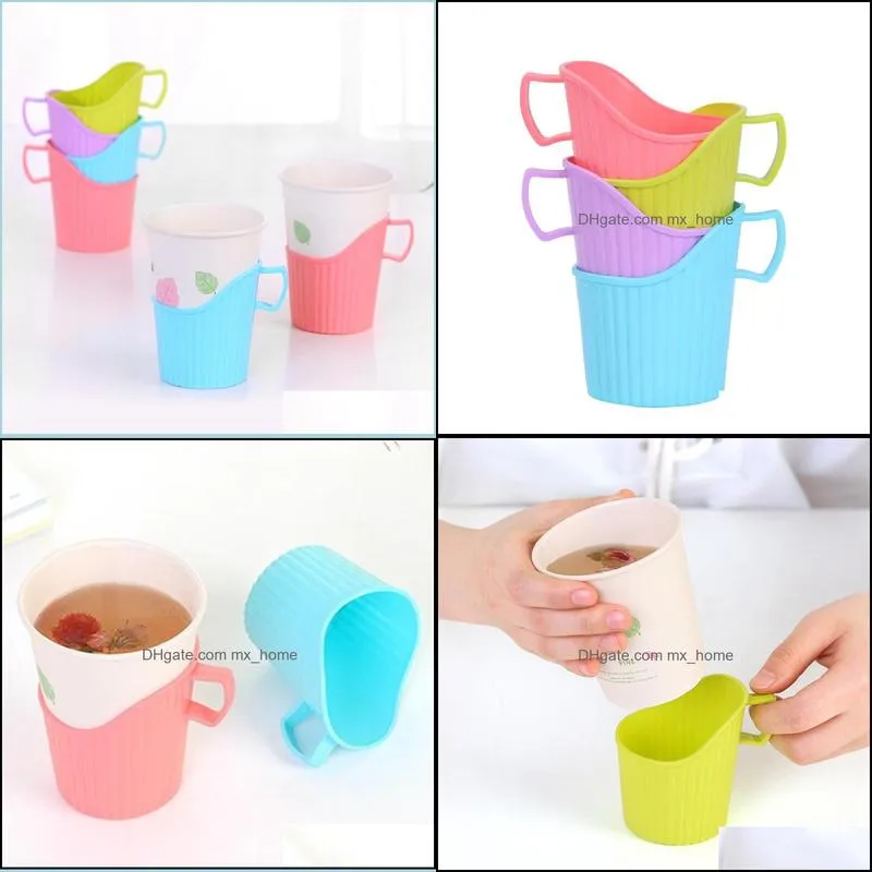 disposable paper cup plastic holder plastic drinking paper cup stand thermal insulation paper mug holder random color send