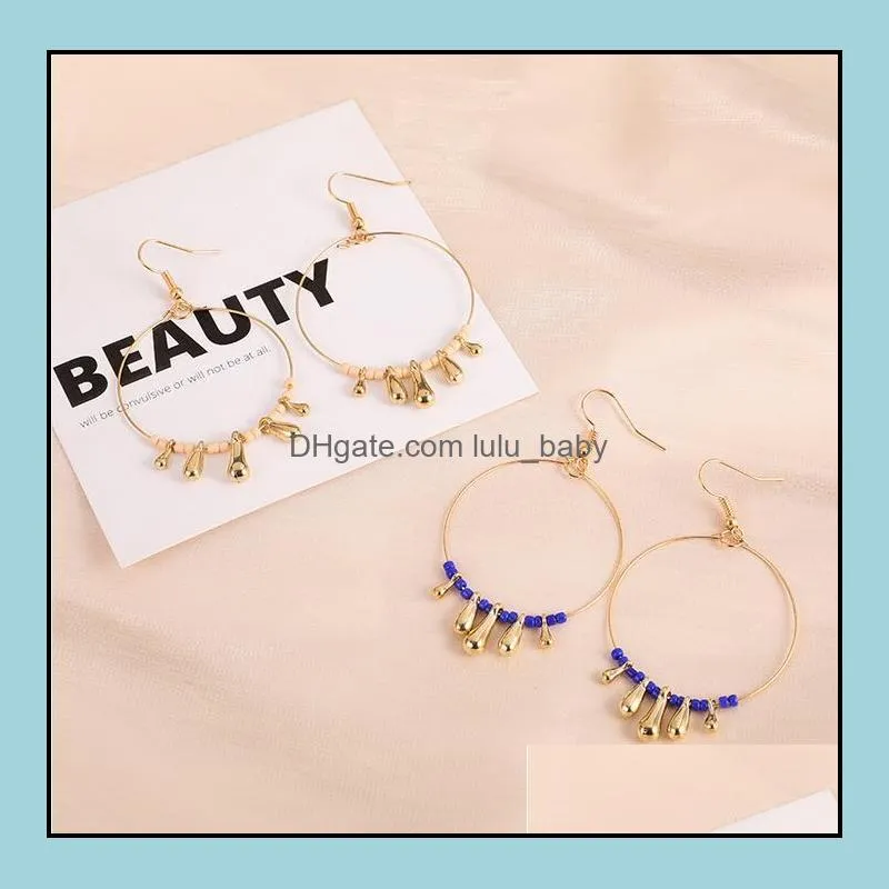  bohemia golden color round circle hoop earring with acrylic bead decoration simple circle earrings for women girls epacket 