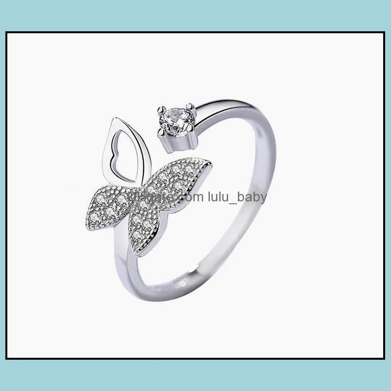  cubic zircon crystal butterfly rings for women platinum plated wedding rings jewelry open adjustable finger ring epacket 
