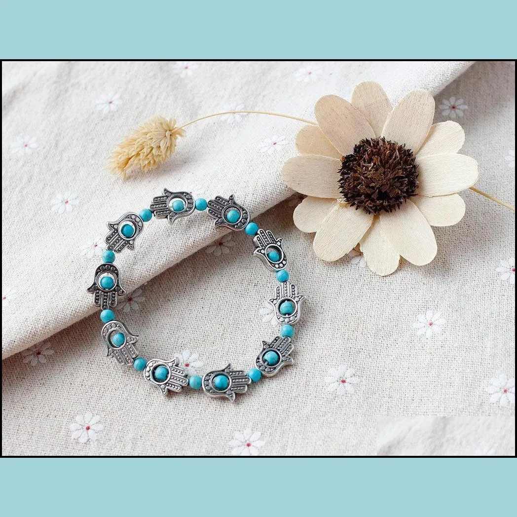 charm bracelets sweet bohemia stylish shiny hand shape turquoise beads charming bracelet handmade accessories bead bracelet