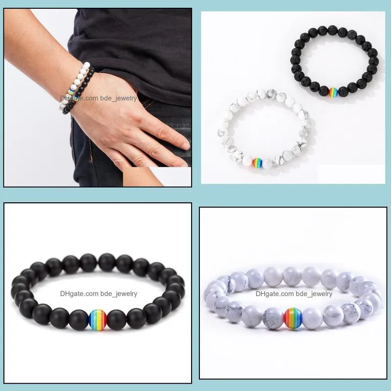 8mm beaded bracelet rainbow strand white pine frosted stone couple bracelets fashion jewelry for women men gift wholesale