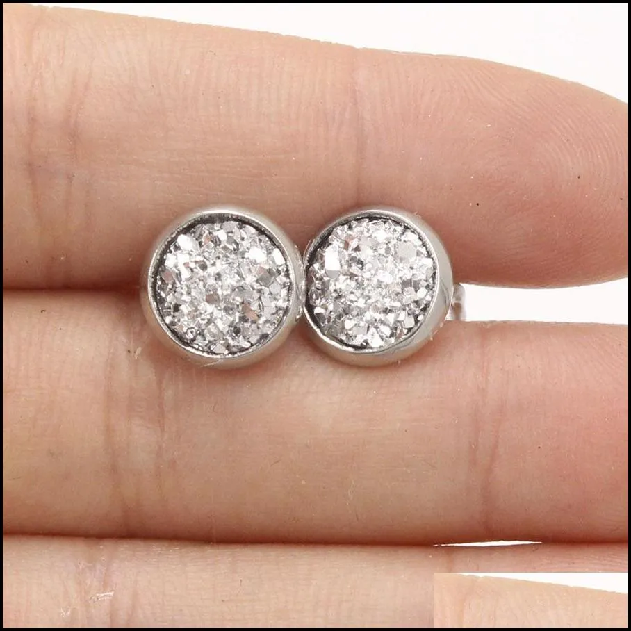 8mm 10mm stainless steel resin stud earrings round starry sky babys breath ear studs fashion jewelry wholesale