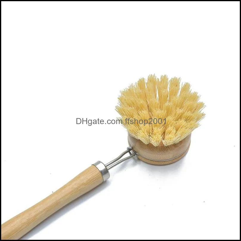 kitchen bamboo sisal dishwashing brushes tools wooden long handle dish scrubber for dishes pot pans