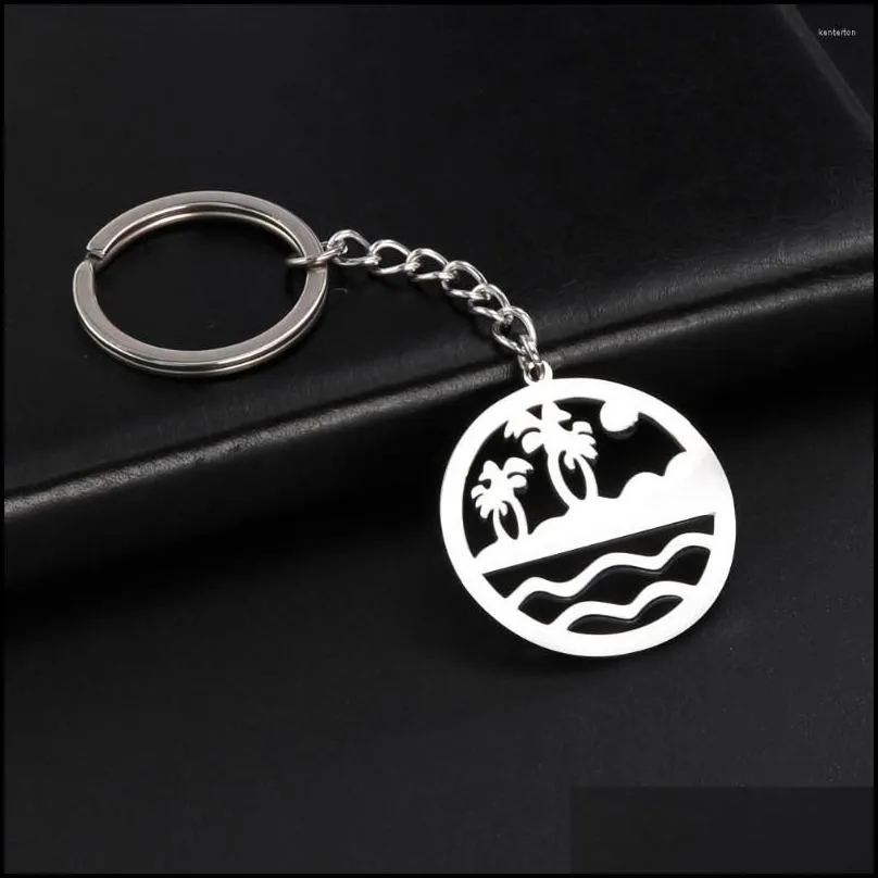 keychains cooltime beach sea tree sun summer keychain stainless steel key chain for women men jewelry keyring gifts friends 2022 trend