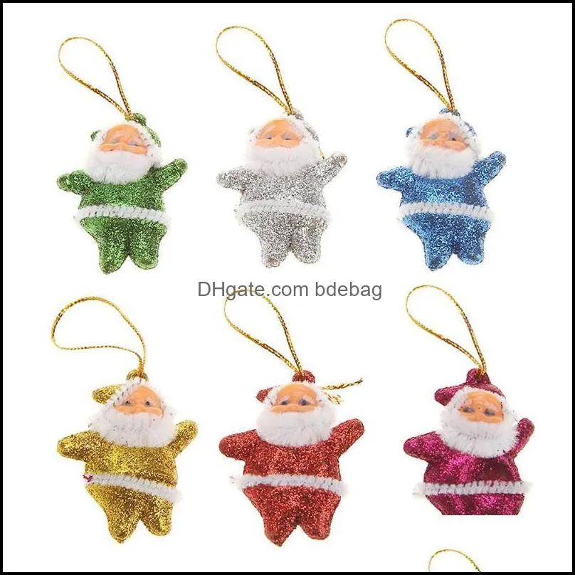 mini santa claus doll glittering sequins pendant emulation lifelike xmas tree plastic hanging ornament 6pcs/lot